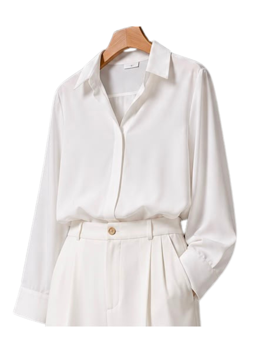 Classic White Satin Shirt & Wide-Leg Pants Set