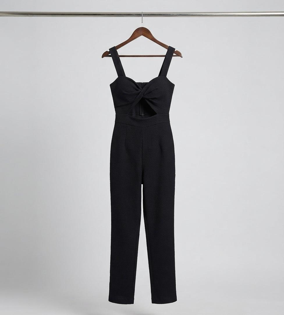 Black Twist-Front Cutout Jumpsuit