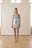 Blue Printed Linen-Blend Mini Dress