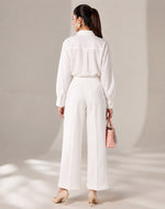 Classic White Satin Shirt & Wide-Leg Pants Set
