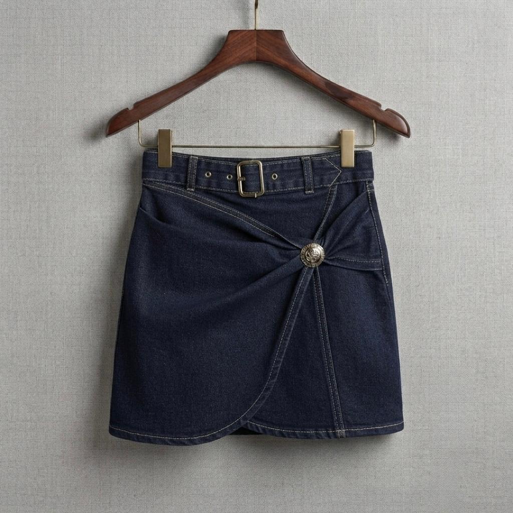 Draped Denim Mini & Interlock Tee Set