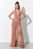 Draped One-Shoulder Polka Dot Maxi Dress