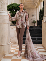 Earthy Brown Floral Silk Shirt & Trouser Set with Dupatta