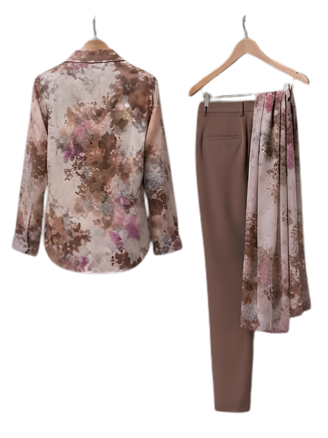 Earthy Brown Floral Silk Shirt & Trouser Set with Dupatta