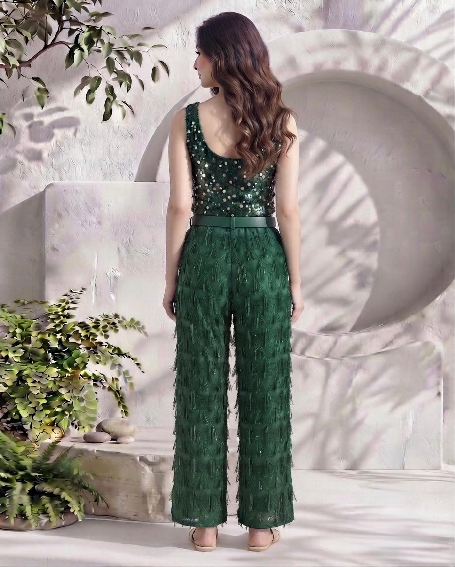 Emerald Sequin & Fringe Chiffon Set