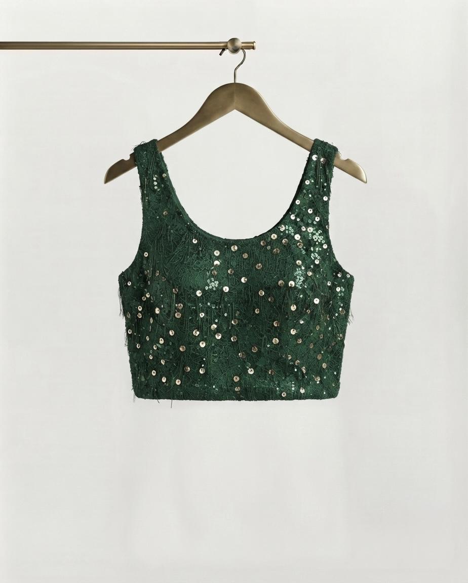 Emerald Sequin & Fringe Chiffon Set