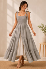 Tie-Strap Smocked Tiered Maxi Dress