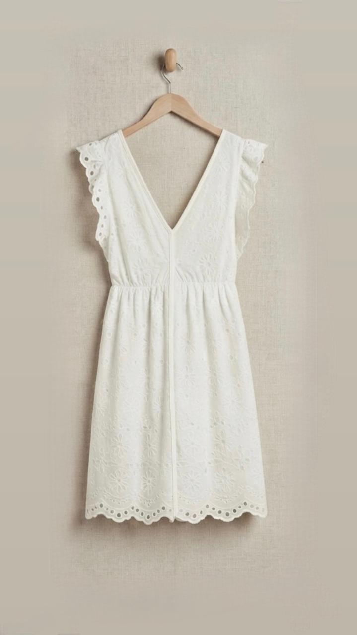 Floral Eyelet Flutter-Sleeve Cotton Mini Dress