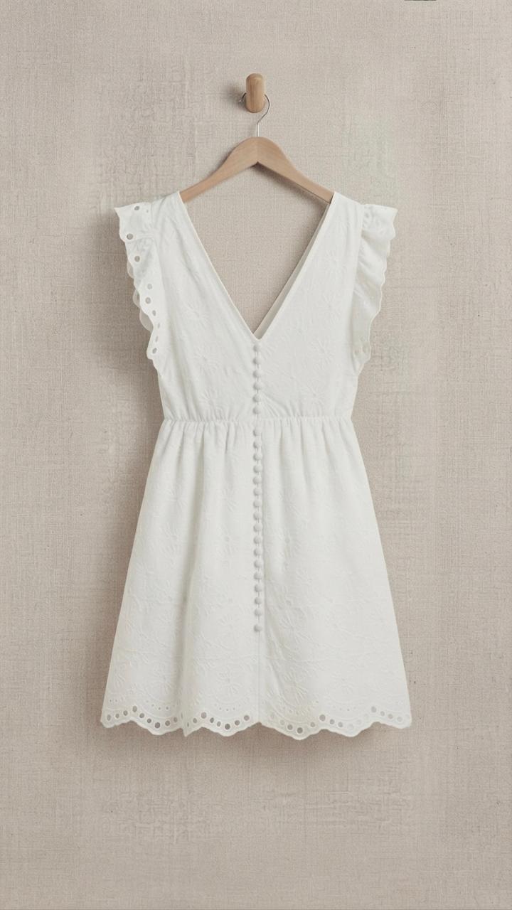 Floral Eyelet Flutter-Sleeve Cotton Mini Dress