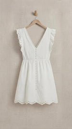 Floral Eyelet Flutter-Sleeve Cotton Mini Dress
