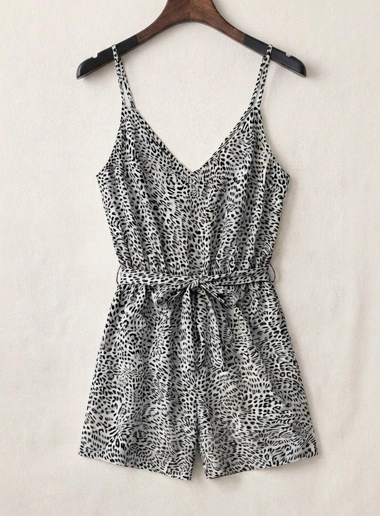 Leopard Chiffon Tie-Belt Romper