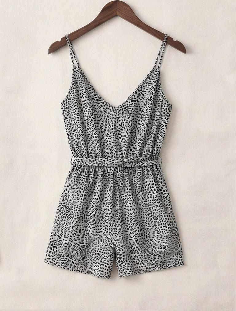 Leopard Chiffon Tie-Belt Romper