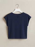 Navy Jersey Tee & Distressed Denim Shorts Set