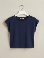 Navy Jersey Tee & Distressed Denim Shorts Set