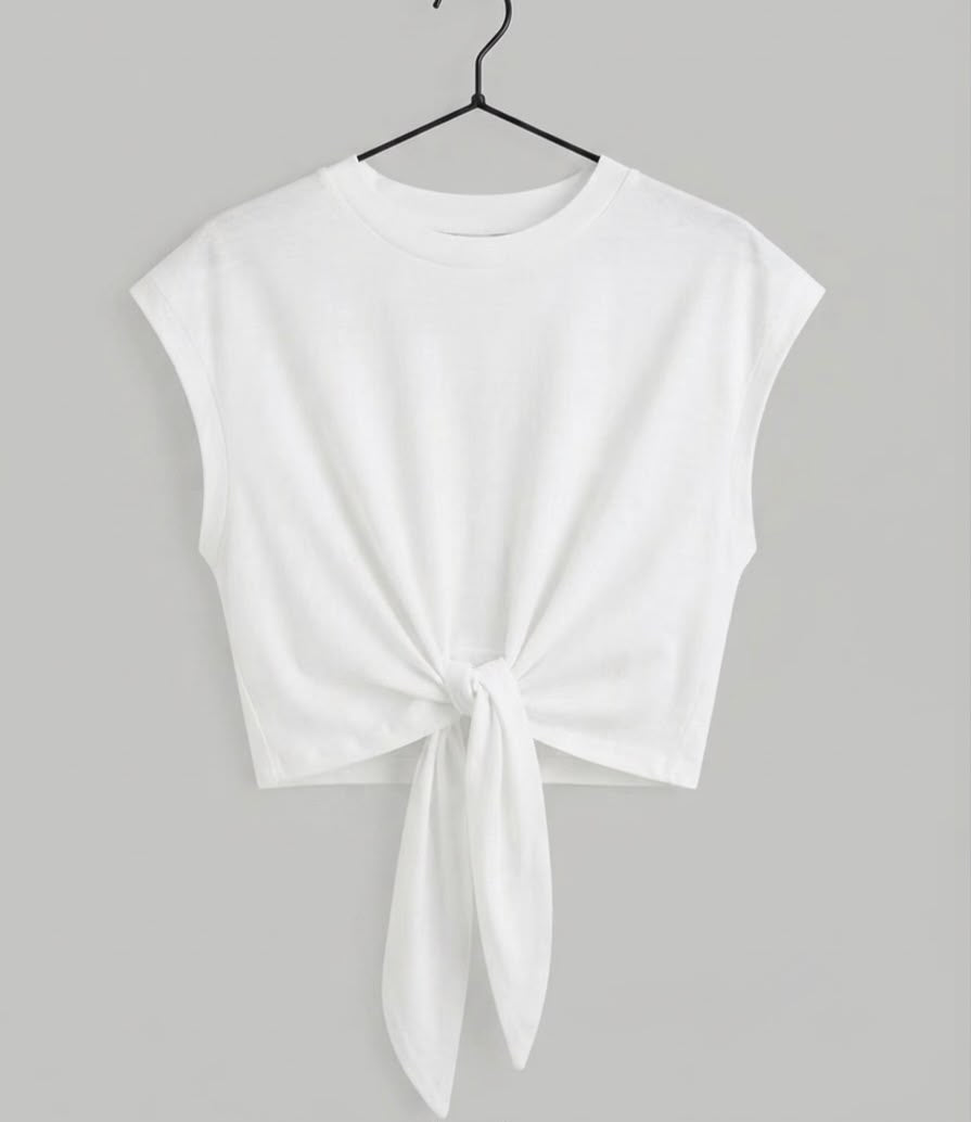 Peacock Tie-Front Top & Trousers Set