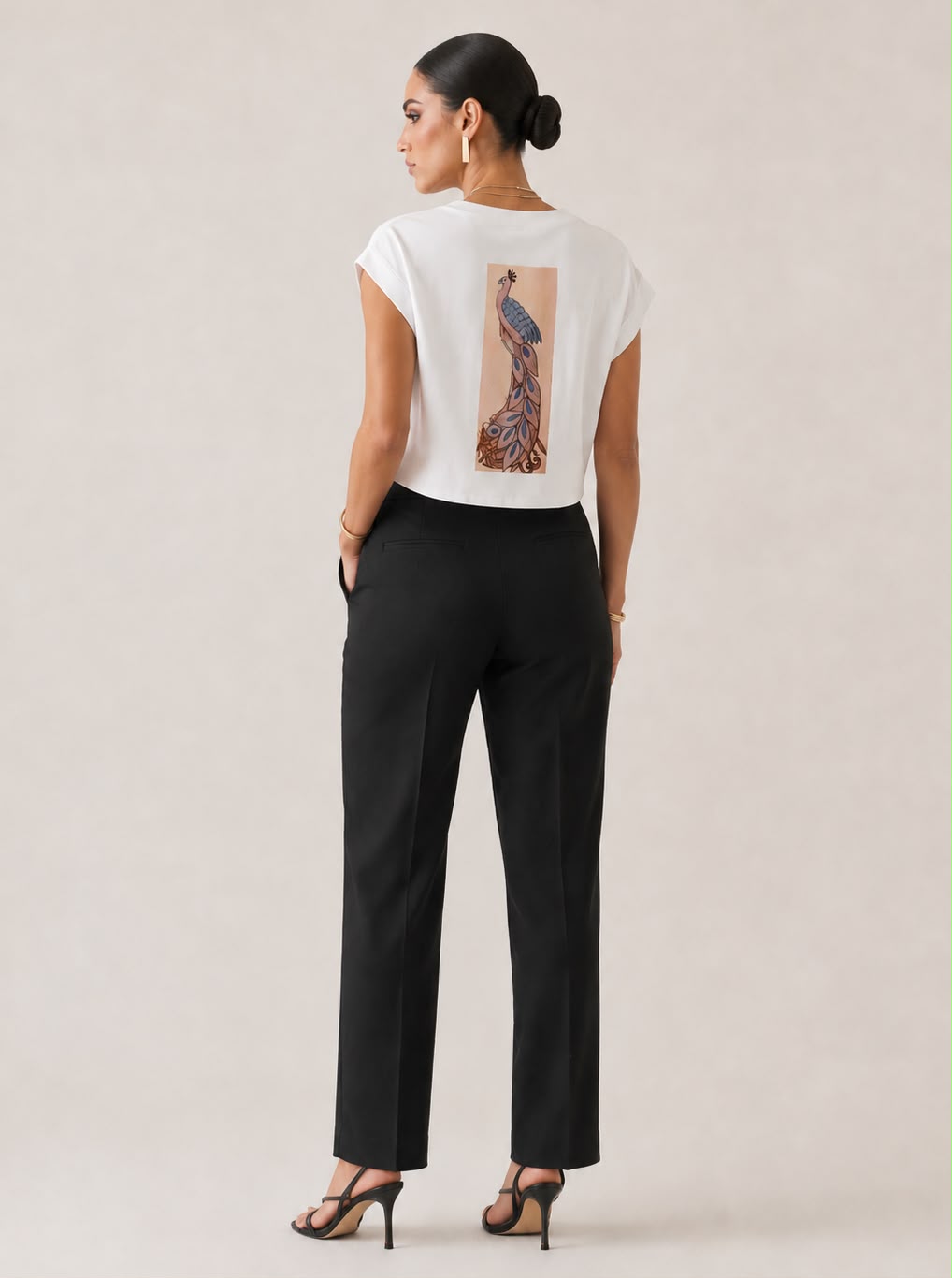 Peacock Tie-Front Top & Trousers Set