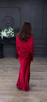 Satin Long-Sleeve Top and Maxi Skirt Set