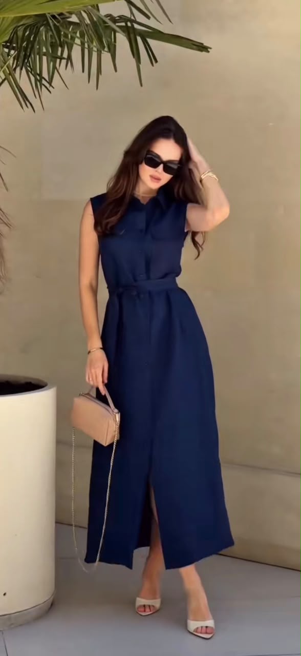 Sleeveless Button-Down Shirt Dress