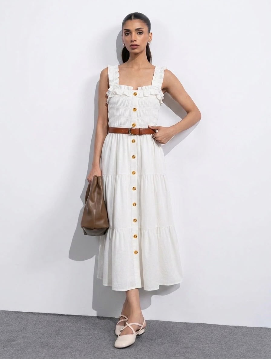 Smocked Cotton Midi Dress