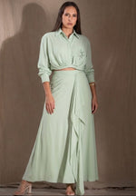 Sage Green Cropped Button-Down Shirt & Matching Ruffled Maxi Skirt