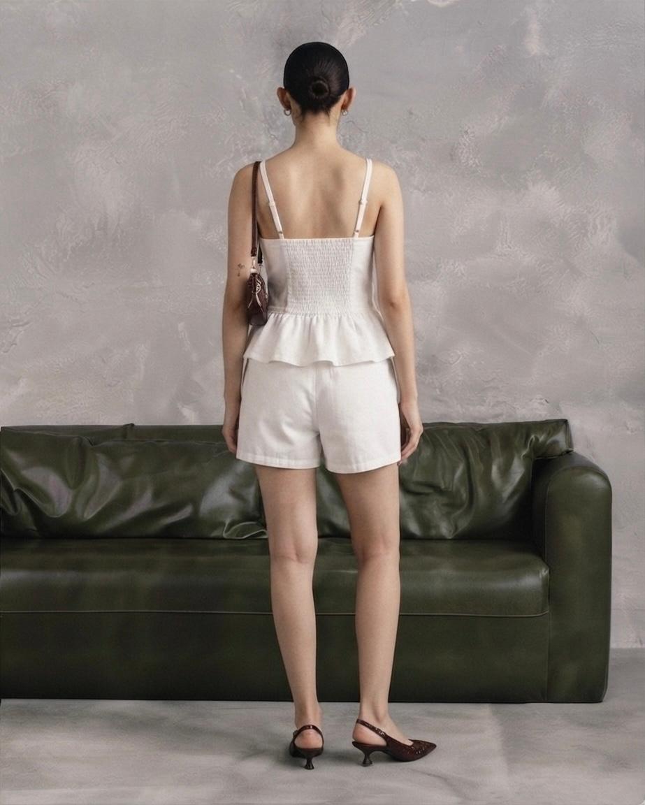 White Denim Peplum Camisole & Shorts Set