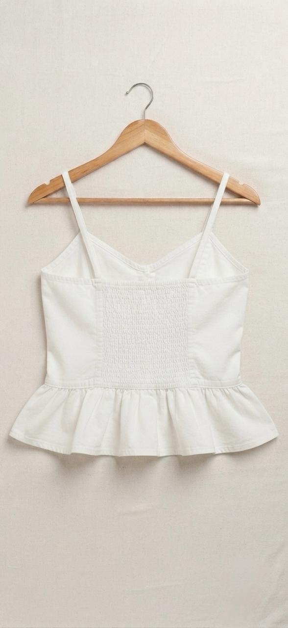 White Denim Peplum Camisole & Shorts Set