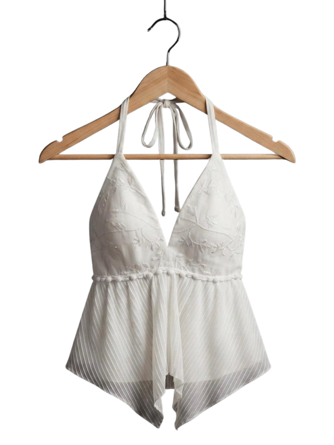 White Pleated Halter Top & Wide-Leg Pants Set