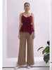 Wine Red Peplum Top & Plaid Wide-Leg Pants Set
