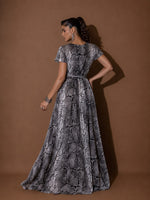 Feleni Luxe Silk Monochrome Snake-Print Wrap Maxi Dress
