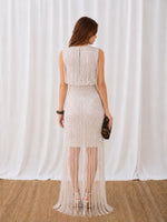 Feleni Silk & Crochet Fringe Maxi Dress