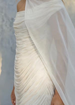Aurelia Ruched Silk-Chiffon Gown with Asymmetric Cape Overlay