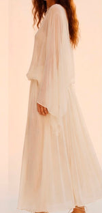 Ethereal Sheer Silk-Chiffon Kaftan & Pleated Maxi Skirt Set in Ivory