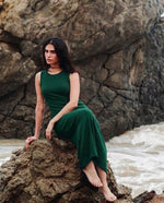 Siren Ribbed-Knit Sleeveless Column Maxi Dress in Emerald Green