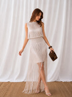 Feleni Silk & Crochet Fringe Maxi Dress