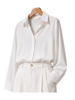 Classic White Satin Shirt & Wide-Leg Pants Set
