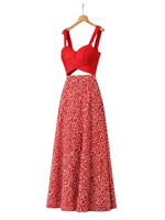 Valencia Red Floral Two-Piece Maxi Skirt & Crop Top Set