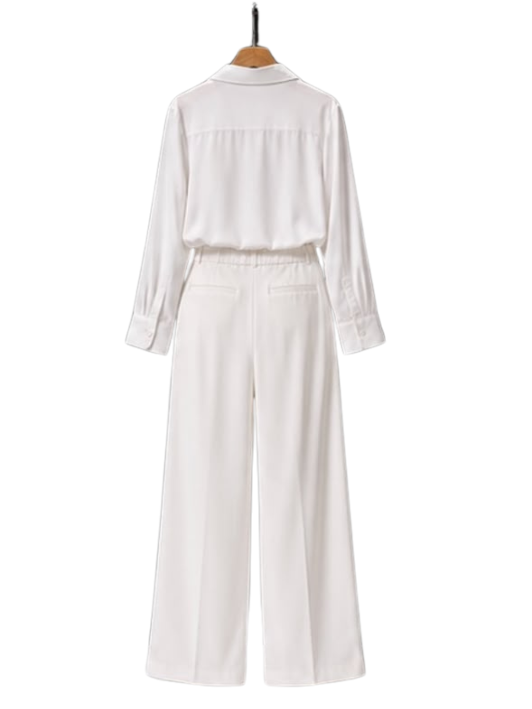 Classic White Satin Shirt & Wide-Leg Pants Set