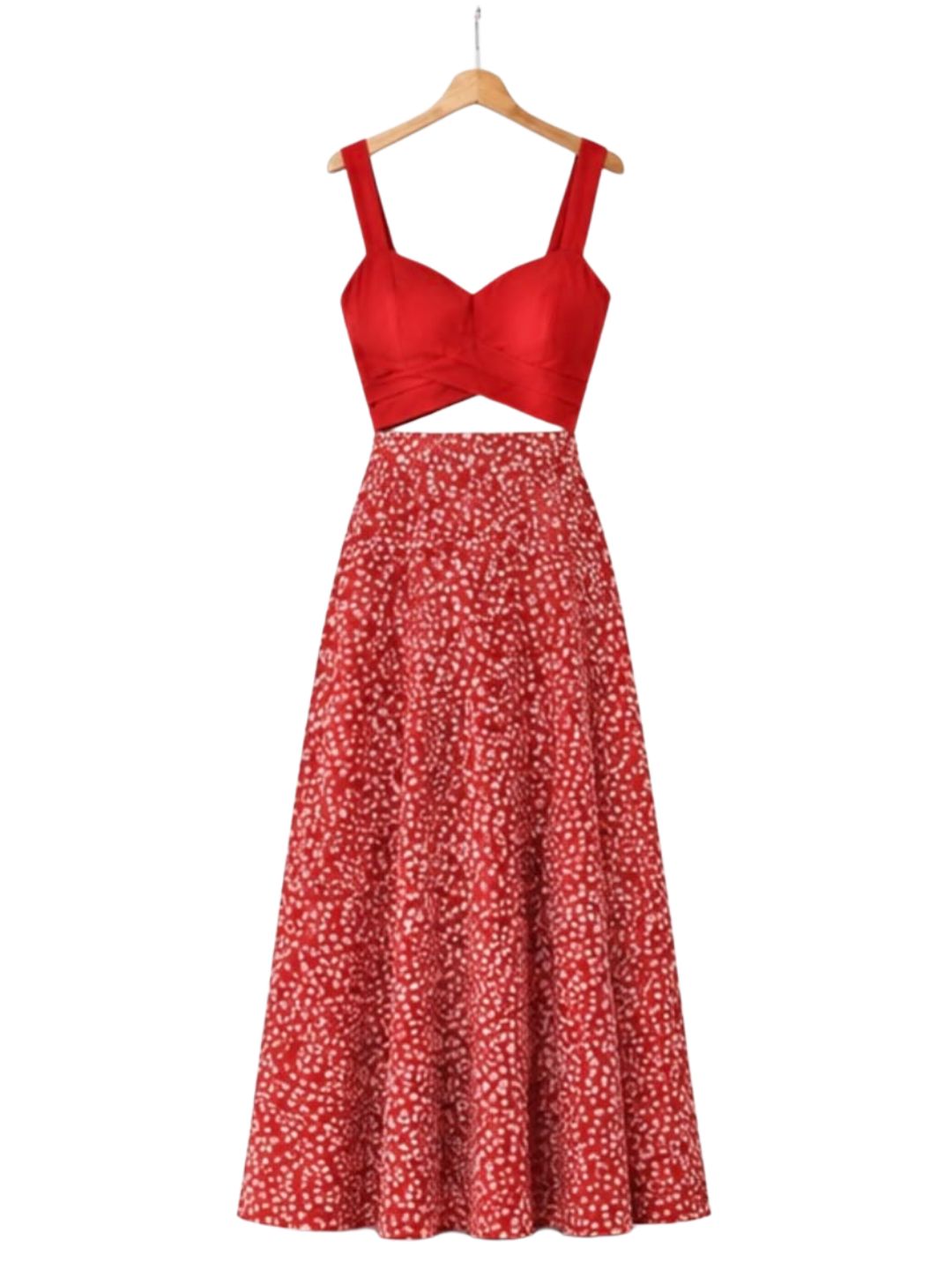 Valencia Red Floral Two-Piece Maxi Skirt & Crop Top Set
