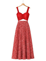 Valencia Red Floral Two-Piece Maxi Skirt & Crop Top Set