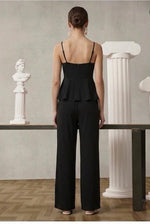 Black Keyhole Peplum Top & Wide-Leg Pants Set