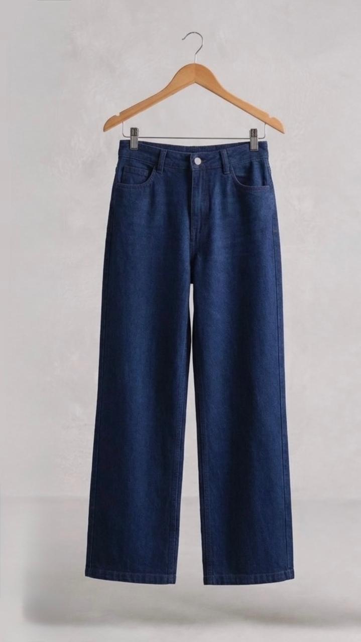 Braided Strap Denim Bustier & Wide-Leg Jeans Set