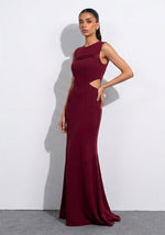 burgundy side cutout sleeveless maxi dress