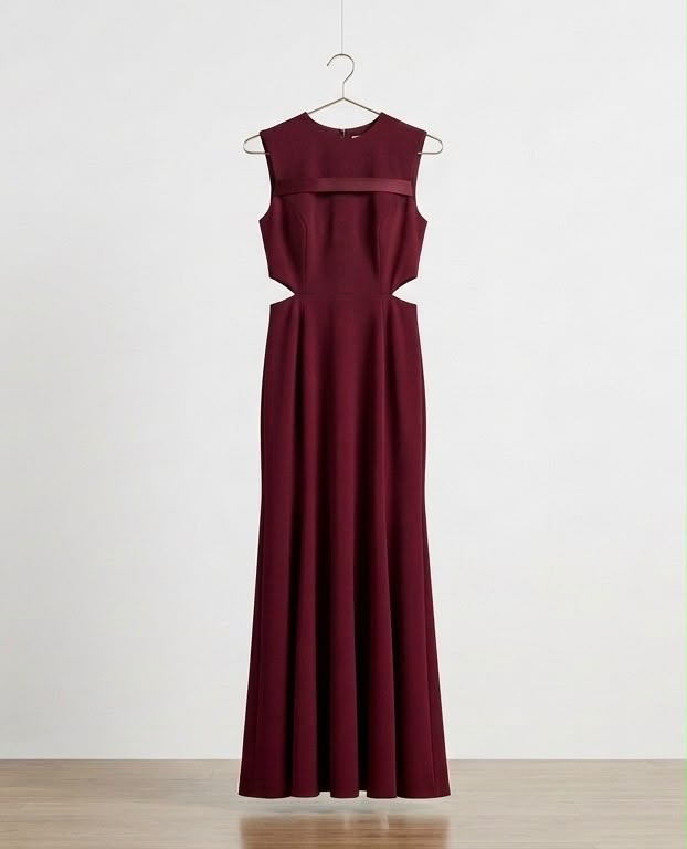 burgundy side cutout sleeveless maxi dress