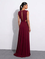 burgundy side cutout sleeveless maxi dress