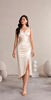 Champagne Satin Ruched Midi Dress