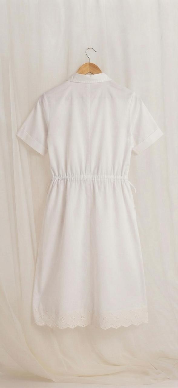 Cotton Drawstring Shirt Dress with Eyelet Hem