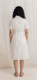 Cotton Drawstring Shirt Dress with Eyelet Hem