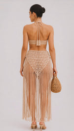 Crochet Bikini & Fringe Skirt Set
