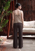Crochet Knit Tank Top & Pinstripe Pants Set