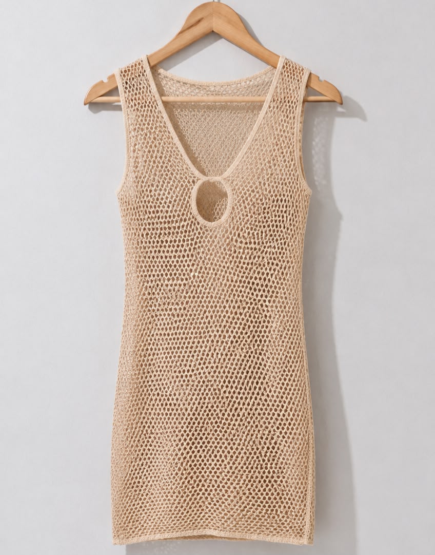 Crochet Open-Knit Keyhole Mini Dress